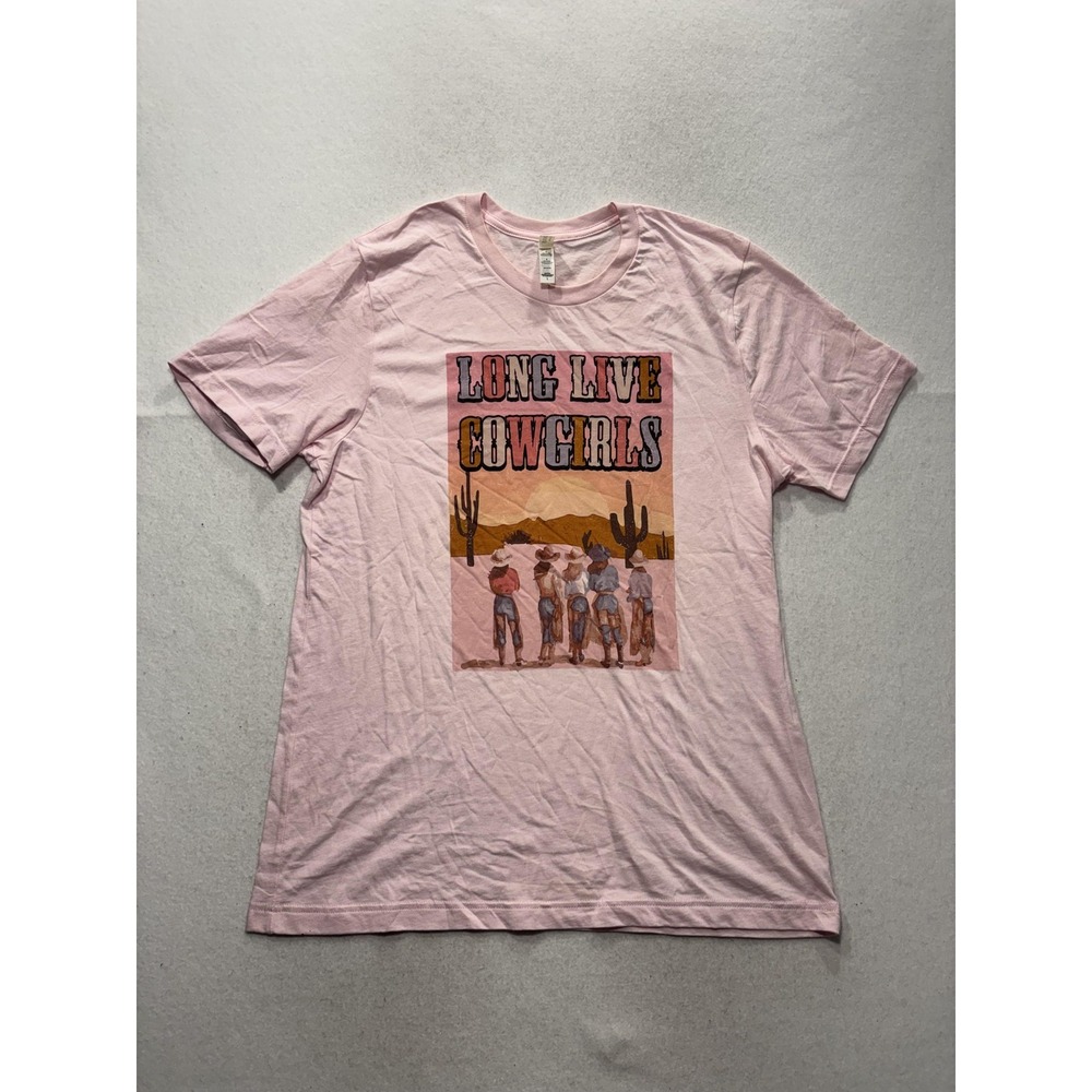 Bella + Canvas Shirt Womens Large Pink Long Live Cowgirls Graphic Tee Western